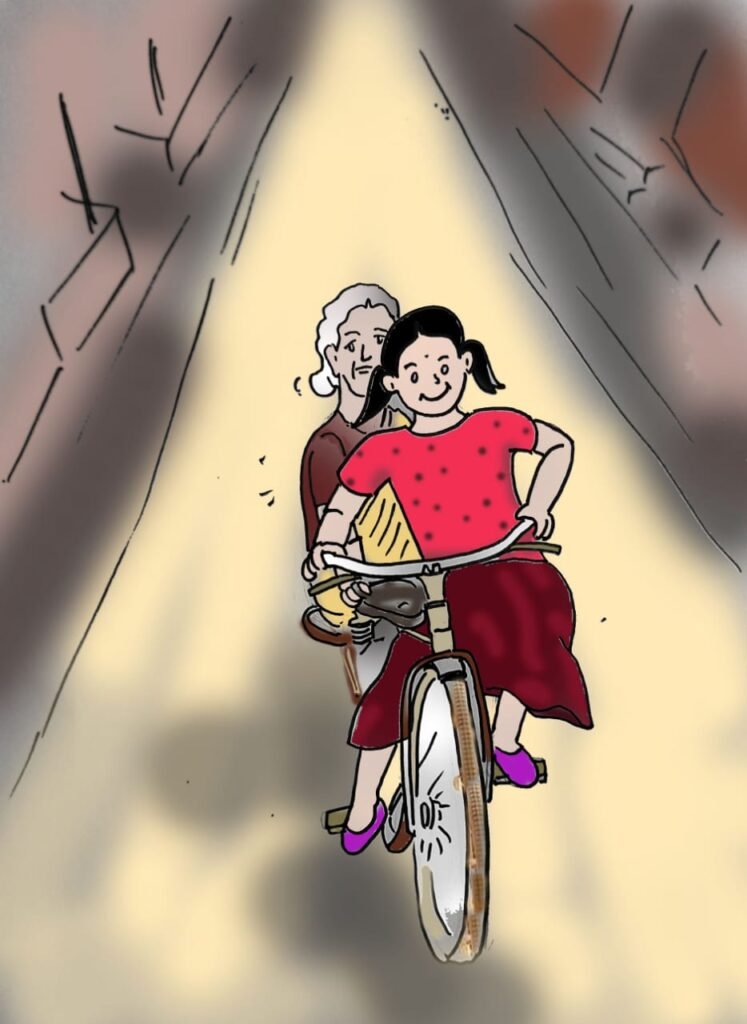 cycling girl with grandma